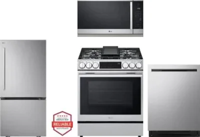 4 Piece Package Includes Refrigerator, Range, Microwave And Dishwasher