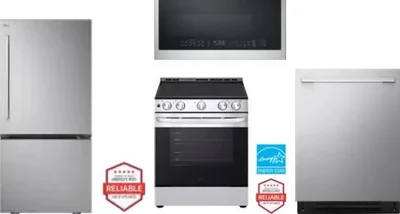 4 Piece Package Includes Refrigerator, Range, Microwave And Dishwasher