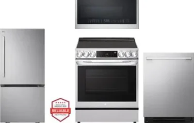 4 Piece Package Includes Refrigerator, Range, Microwave And Dishwasher