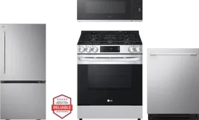 4 Piece Package Includes Refrigerator, Range, Microwave And Dishwasher