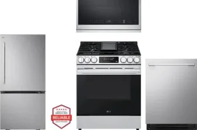 4 Piece Package Includes Refrigerator, Range, Microwave And Dishwasher