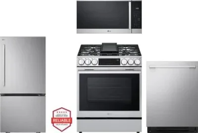 4 Piece Package Includes Refrigerator, Range, Microwave And Dishwasher
