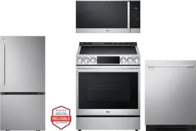 4 Piece Package Includes Refrigerator, Range, Microwave And Dishwasher