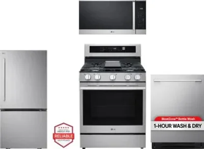 4 Piece Package Includes Refrigerator, Range, Microwave And Dishwasher