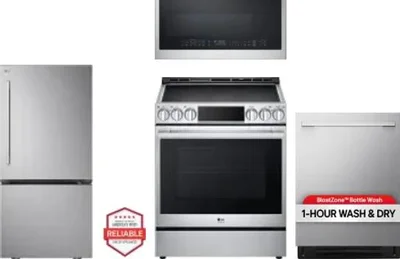 4 Piece Package Includes Refrigerator, Range, Microwave And Dishwasher