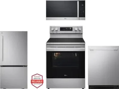 4 Piece Package Includes Refrigerator, Range, Microwave And Dishwasher