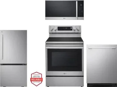 4 Piece Package Includes Refrigerator, Range, Microwave And Dishwasher