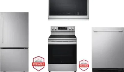4 Piece Package Includes Refrigerator, Range, Microwave And Dishwasher