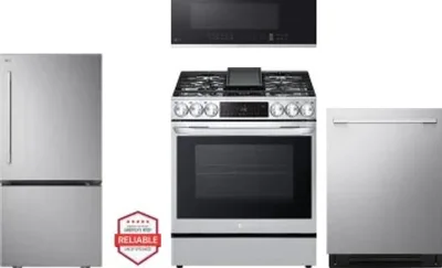 4 Piece Package Includes Refrigerator, Range, Microwave And Dishwasher