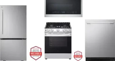 4 Piece Package Includes Refrigerator, Range, Microwave And Dishwasher