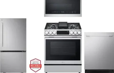4 Piece Package Includes Refrigerator, Range, Microwave And Dishwasher