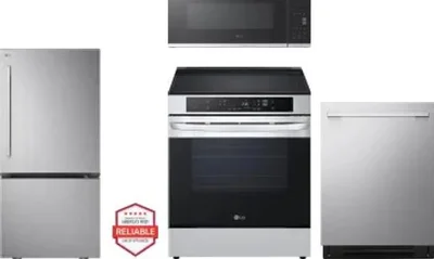 4 Piece Package Includes Refrigerator, Range, Microwave And Dishwasher