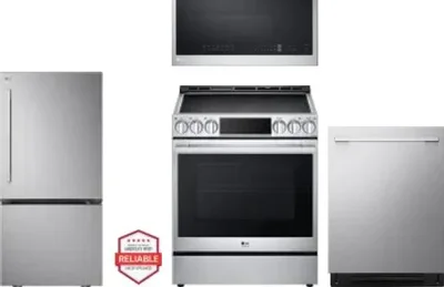 4 Piece Package Includes Refrigerator, Range, Microwave And Dishwasher