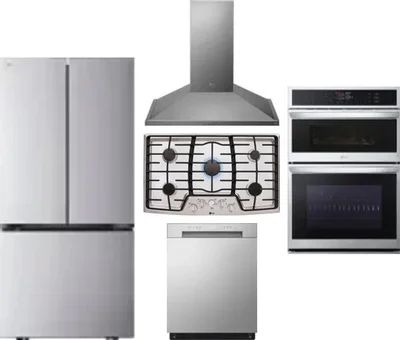 5 Piece Package Includes Refrigerator, Cooktop, Wall Oven, Hood And Dishwasher