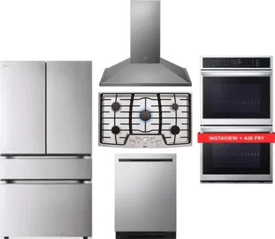5 Piece Package Includes Refrigerator, Cooktop, Wall Oven, Hood And Dishwasher