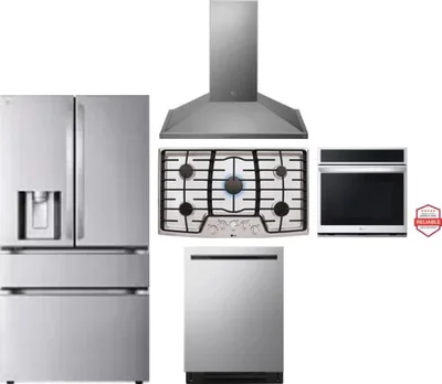 5 Piece Package Includes Refrigerator, Cooktop, Wall Oven, Hood And Dishwasher