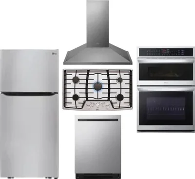 5 Piece Package Includes Refrigerator, Cooktop, Wall Oven, Hood And Dishwasher