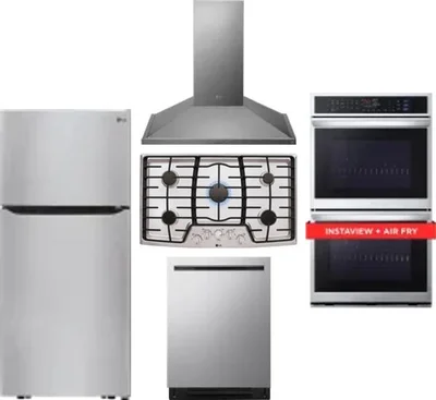 5 Piece Package Includes Refrigerator, Cooktop, Wall Oven, Hood And Dishwasher