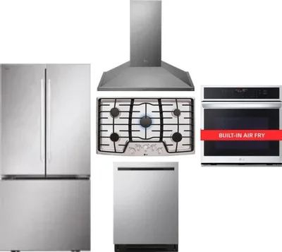 5 Piece Package Includes Refrigerator, Cooktop, Wall Oven, Hood And Dishwasher