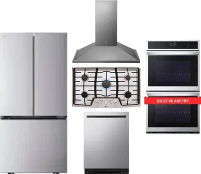 5 Piece Package Includes Refrigerator, Cooktop, Wall Oven, Hood And Dishwasher