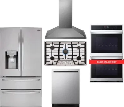 5 Piece Package Includes Refrigerator, Cooktop, Wall Oven, Hood And Dishwasher