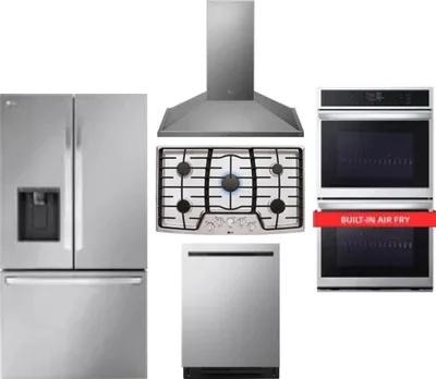 5 Piece Package Includes Refrigerator, Cooktop, Wall Oven, Hood And Dishwasher