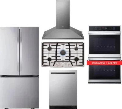 5 Piece Package Includes Refrigerator, Cooktop, Wall Oven, Hood And Dishwasher