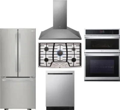 5 Piece Package Includes Refrigerator, Cooktop, Wall Oven, Hood And Dishwasher