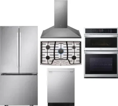 5 Piece Package Includes Refrigerator, Cooktop, Wall Oven, Hood And Dishwasher
