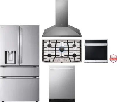 5 Piece Package Includes Refrigerator, Cooktop, Wall Oven, Hood And Dishwasher