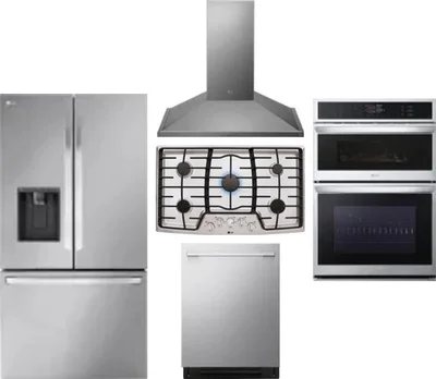 5 Piece Package Includes Refrigerator, Cooktop, Wall Oven, Hood And Dishwasher