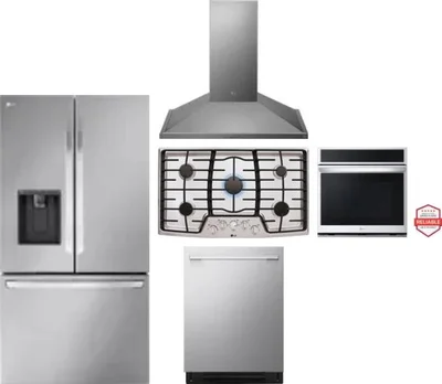 5 Piece Package Includes Refrigerator, Cooktop, Wall Oven, Hood And Dishwasher