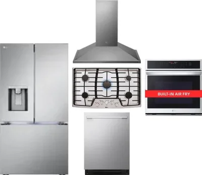 5 Piece Package Includes Refrigerator, Cooktop, Wall Oven, Hood And Dishwasher