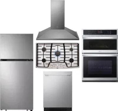 5 Piece Package Includes Refrigerator, Cooktop, Wall Oven, Hood And Dishwasher