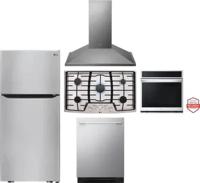 5 Piece Package Includes Refrigerator, Cooktop, Wall Oven, Hood And Dishwasher
