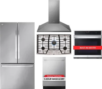 5 Piece Package Includes Refrigerator, Cooktop, Wall Oven, Hood And Dishwasher