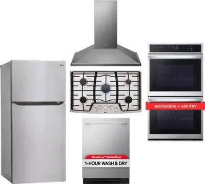 5 Piece Package Includes Refrigerator, Cooktop, Wall Oven, Hood And Dishwasher