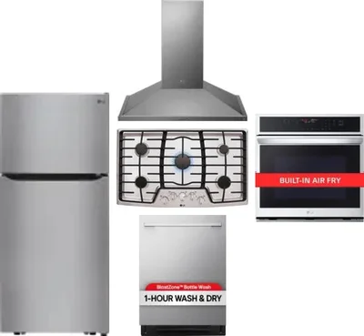 5 Piece Package Includes Refrigerator, Cooktop, Wall Oven, Hood And Dishwasher