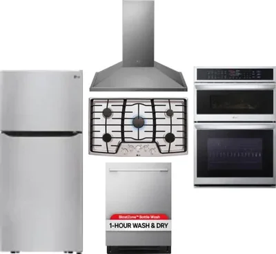 5 Piece Package Includes Refrigerator, Cooktop, Wall Oven, Hood And Dishwasher