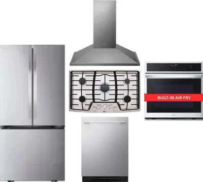 5 Piece Package Includes Refrigerator, Cooktop, Wall Oven, Hood And Dishwasher