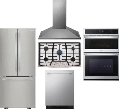 5 Piece Package Includes Refrigerator, Cooktop, Wall Oven, Hood And Dishwasher