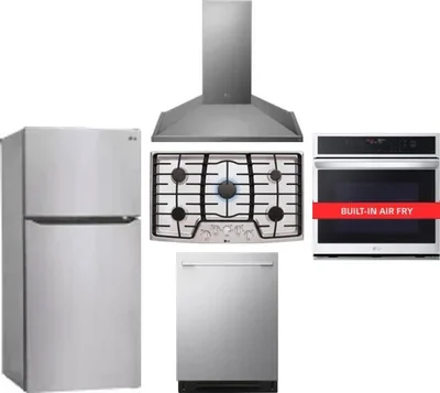 5 Piece Package Includes Refrigerator, Cooktop, Wall Oven, Hood And Dishwasher