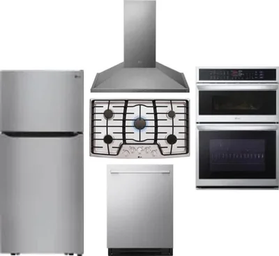 5 Piece Package Includes Refrigerator, Cooktop, Wall Oven, Hood And Dishwasher