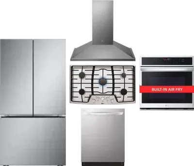 5 Piece Package Includes Refrigerator, Cooktop, Wall Oven, Hood And Dishwasher