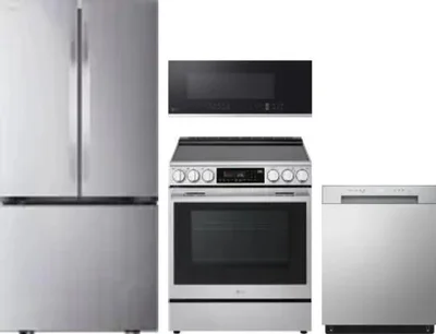 4 Piece Package Includes Refrigerator, Range, Microwave And Dishwasher