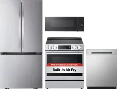 4 Piece Package Includes Refrigerator, Range, Microwave And Dishwasher