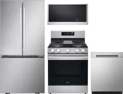 4 Piece Package Includes Refrigerator, Range, Microwave And Dishwasher