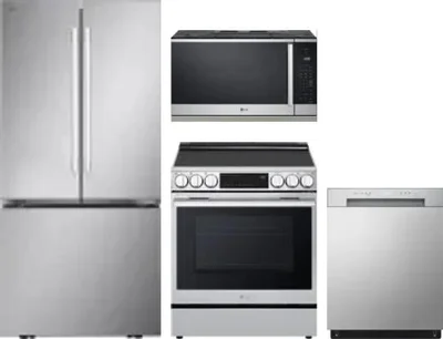 4 Piece Package Includes Refrigerator, Range, Microwave And Dishwasher