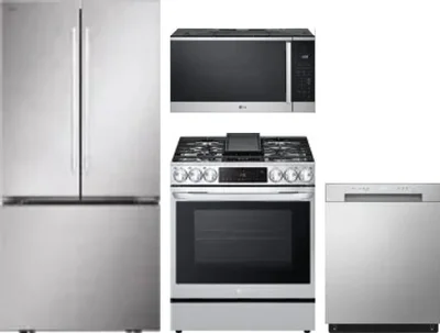 4 Piece Package Includes Refrigerator, Range, Microwave And Dishwasher