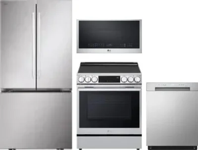 4 Piece Package Includes Refrigerator, Range, Microwave And Dishwasher